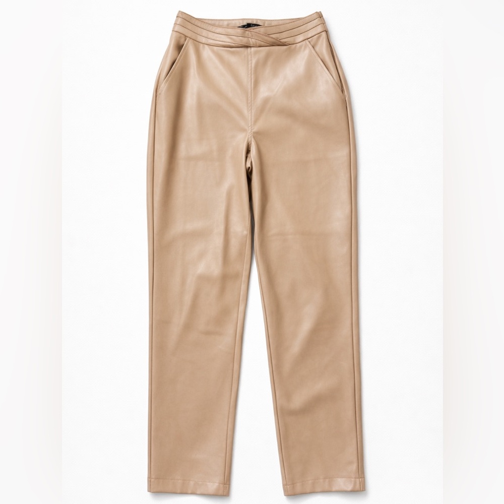 7 For All Mankind Faux Leather High Rise Pants Beige Straight Leg